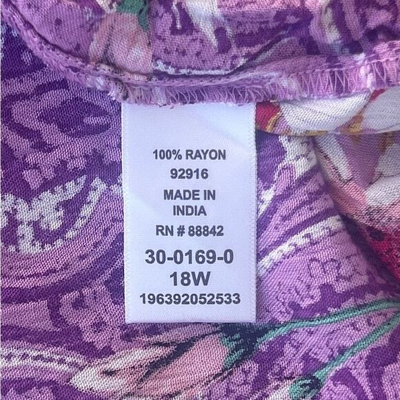 Roaman’s Floral Top Sz 18W Purple Paisley Blouse Long Sleeve High Low Tunic Boho - Picture 5 of 7